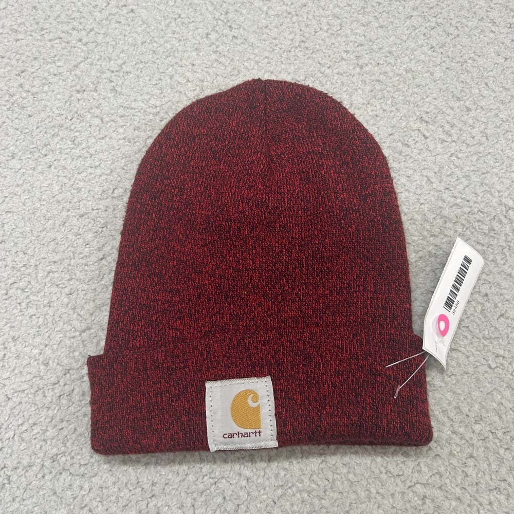 Carhartt Beanie Hat One Size Knit Cuffed Watch Cap Red Black Marled Logo Patch